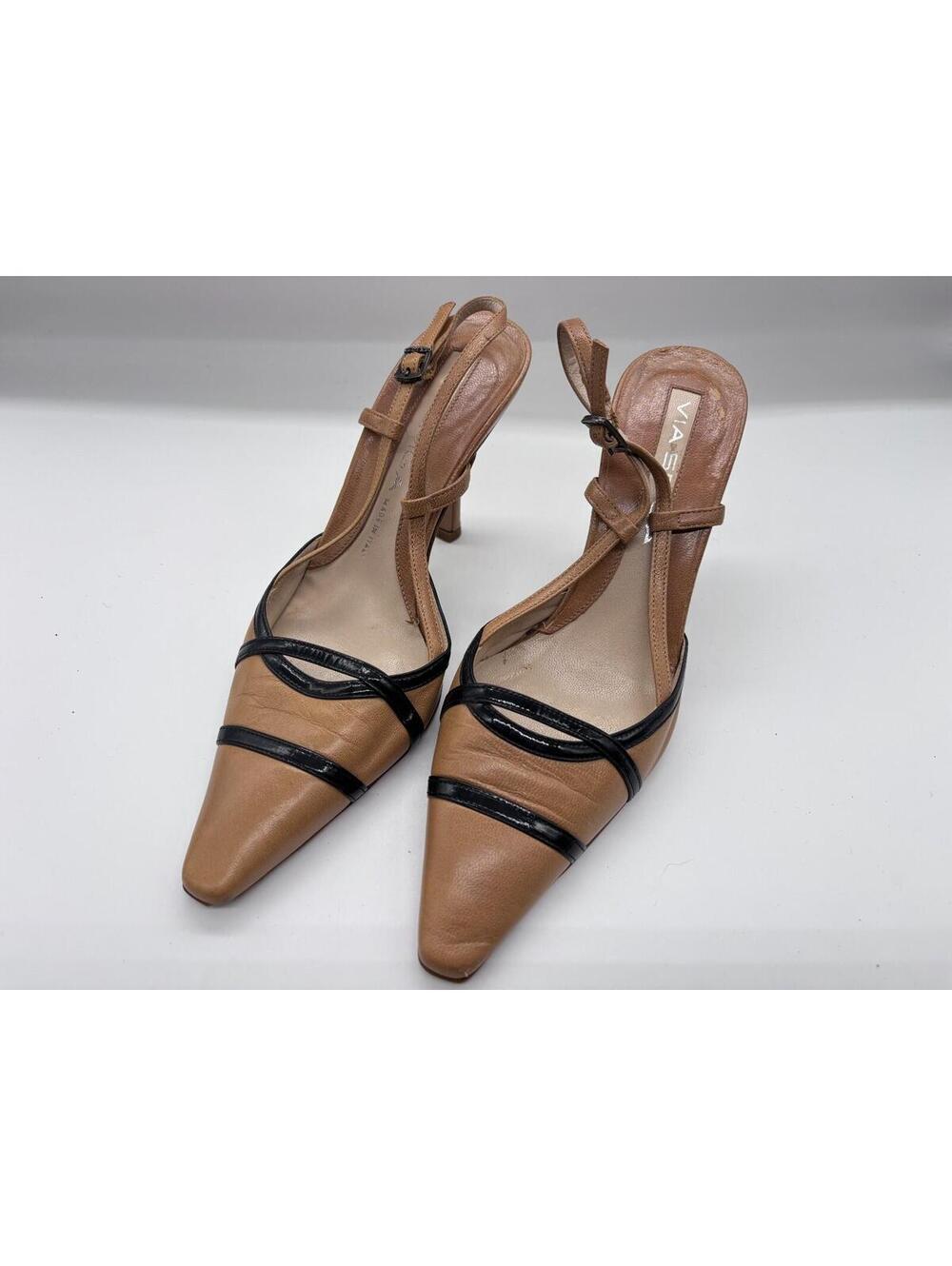 Via Spiga Leather Heels Pointed Toe Slingback Shoes Size 6M Tan Pumps
